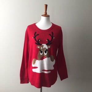 Ugly Christmas Holiday Sweater Reindeer with Bells